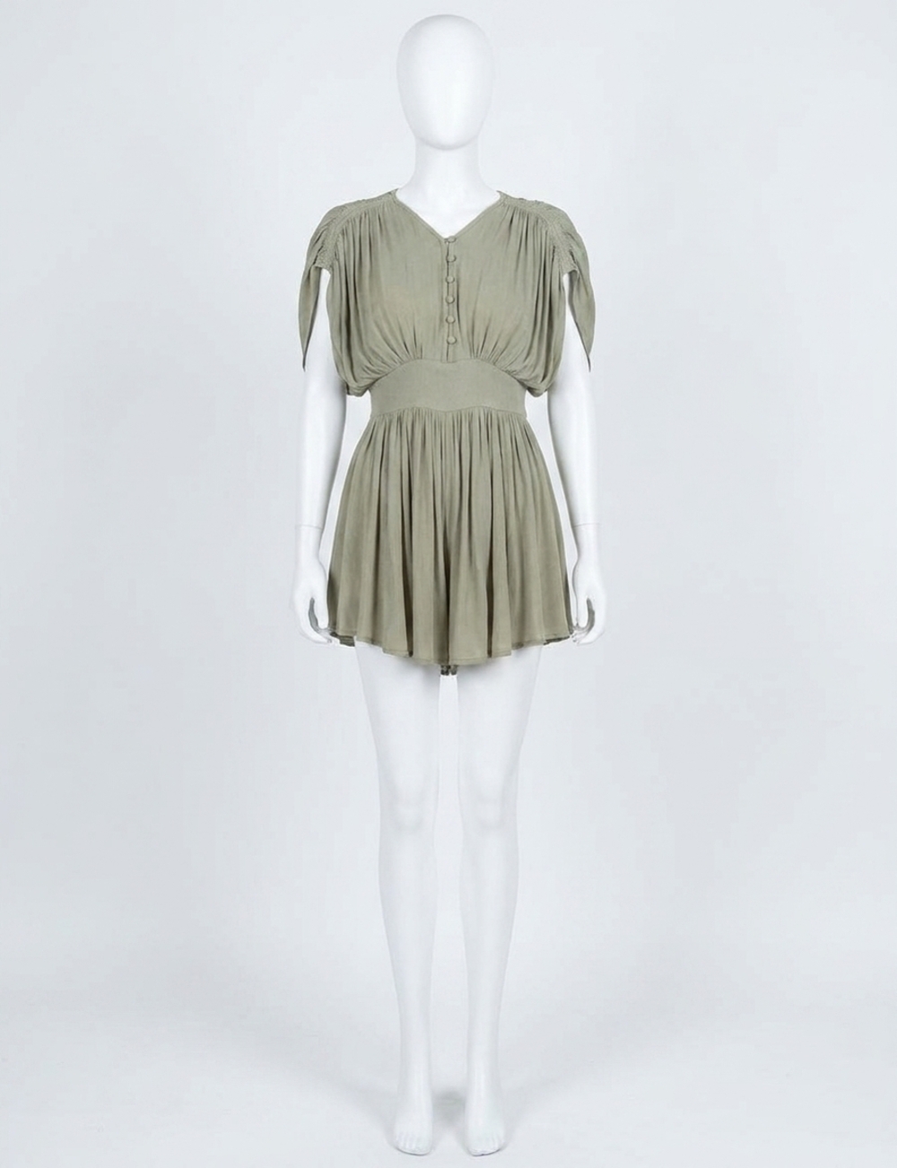 NEW MABLE vera drop shoulders & flare short romper in olive